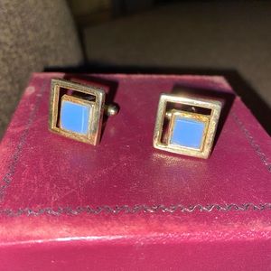 Blue off set square cuff links